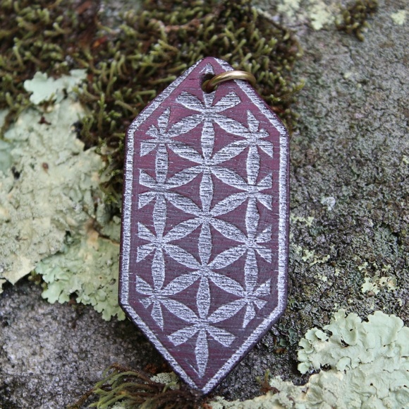 Handmade Reversable Wood and Resin Jewel Pendant - Picture 2 of 2